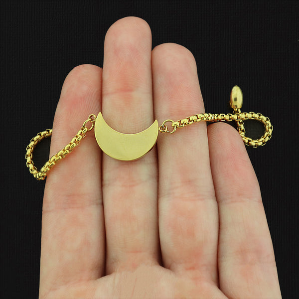 Crescent Moon Gold Tone Stainless Steel Box Chain Bracelet 11" - 2.4mm - 1 Bracelet- N041