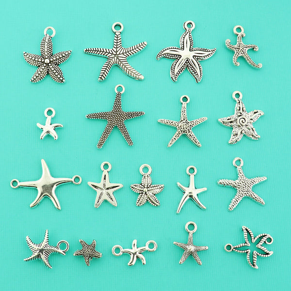 Starfish Charm Collection Antique Silver Tone 18 Different Charms - COL388H