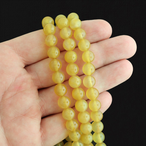 Round Natural Agate Beads 8mm - Cloud Yellow - 1 Strand 48 Beads - BD1725