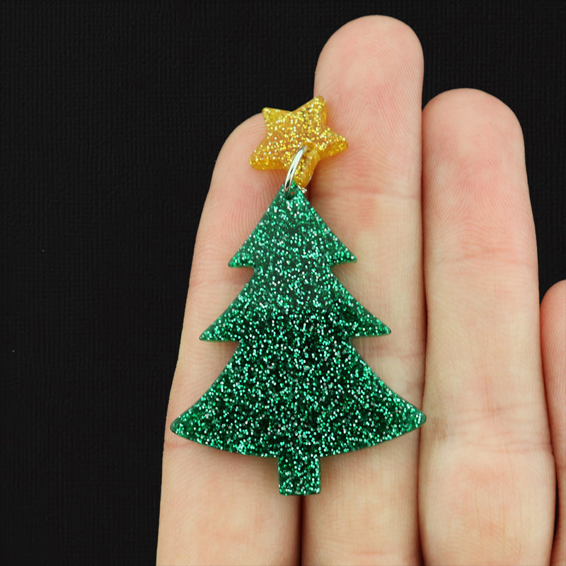 2 Glitter Christmas Tree Acrylic Charms 2 Sided - K281