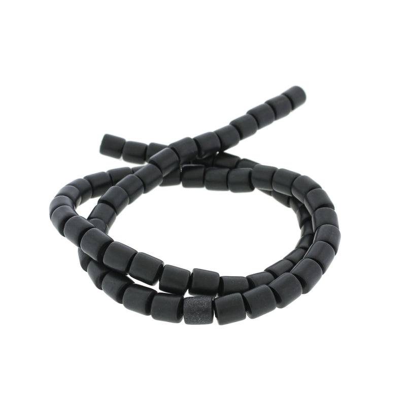Column Polymer Clay Beads 6mm - Black - 1 Strand 63 Beads - BD781