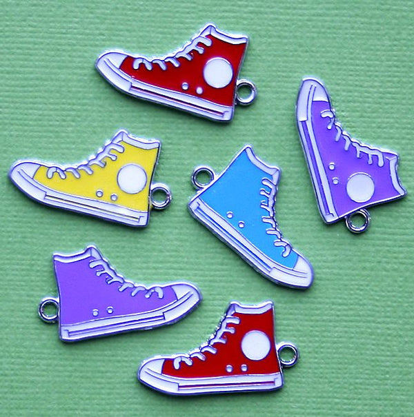 5 Running Shoe Silver Tone Enamel Charms 2 Sided - E015