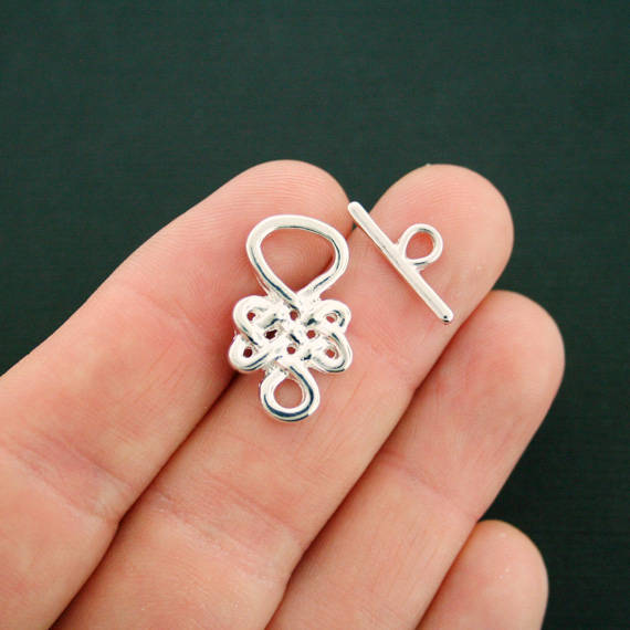 Celtic Knot Silver Tone Toggle Clasps 24mm x 14mm - 2 Sets 4 Pieces - SC7182