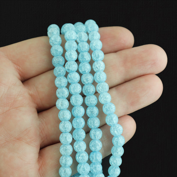 Round Natural Agate Beads 6mm - Light Blue Polished Crackle - 1 Strand 62 Beads - BD1446