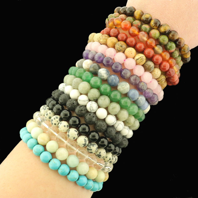 Polished Gemstone Beaded Bracelets - 8mm - Elastic - Choose from 17 Gemstones!