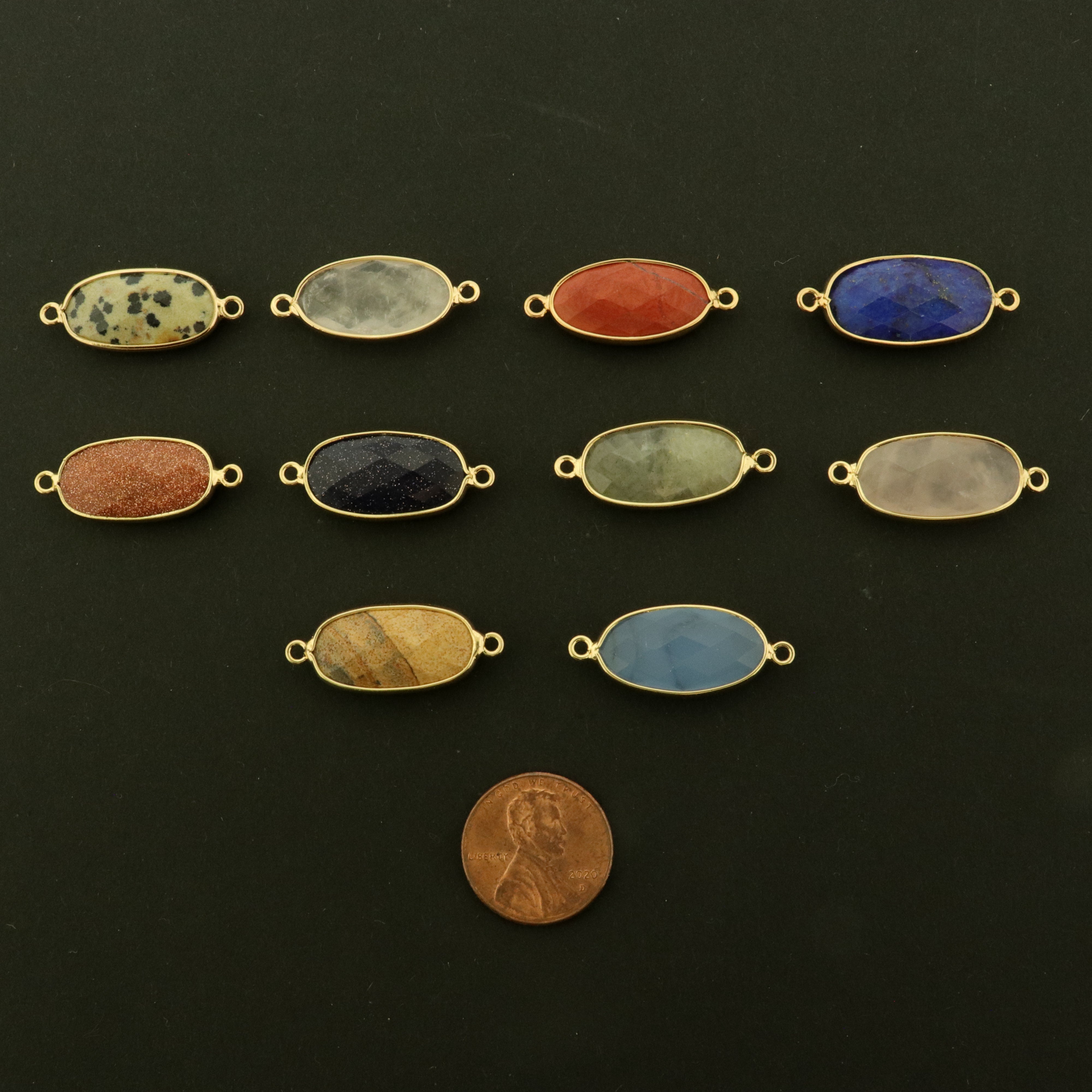 Natural Gemstone Connector - 14k Gold Plated - Choose from 12 Gemstones!