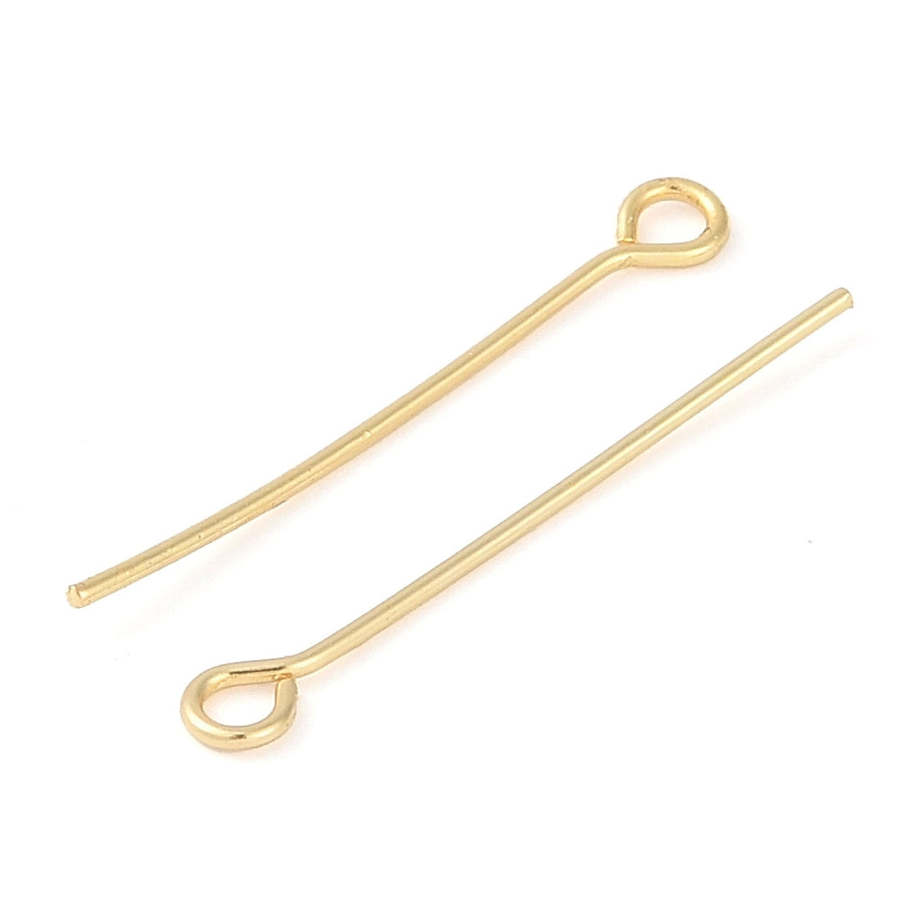 18k Gold Plated Brass Eye Pins - 100 Pins - 0.7mm - Choose Your Length!