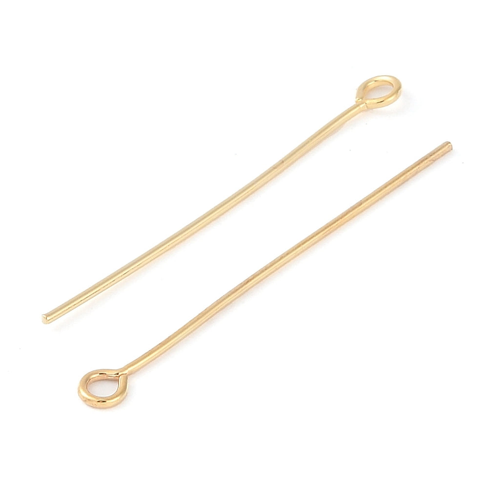 18k Gold Plated Brass Eye Pins - 100 Pins - 0.7mm - Choose Your Length!