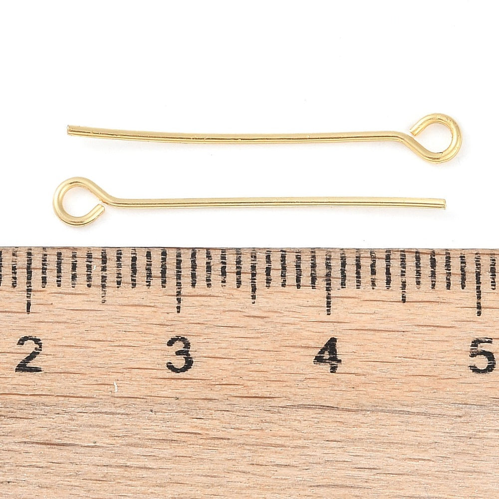18k Gold Plated Brass Eye Pins - 100 Pins - 0.7mm - Choose Your Length!