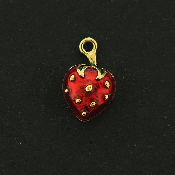 18k Gold Strawberry Charm - Food Pendant - 18k Gold Plated - GLD516