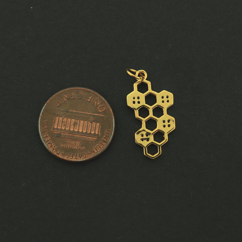 14k Honeycomb Charm - Geometric Pendant - 18k Gold Filled - GLD249