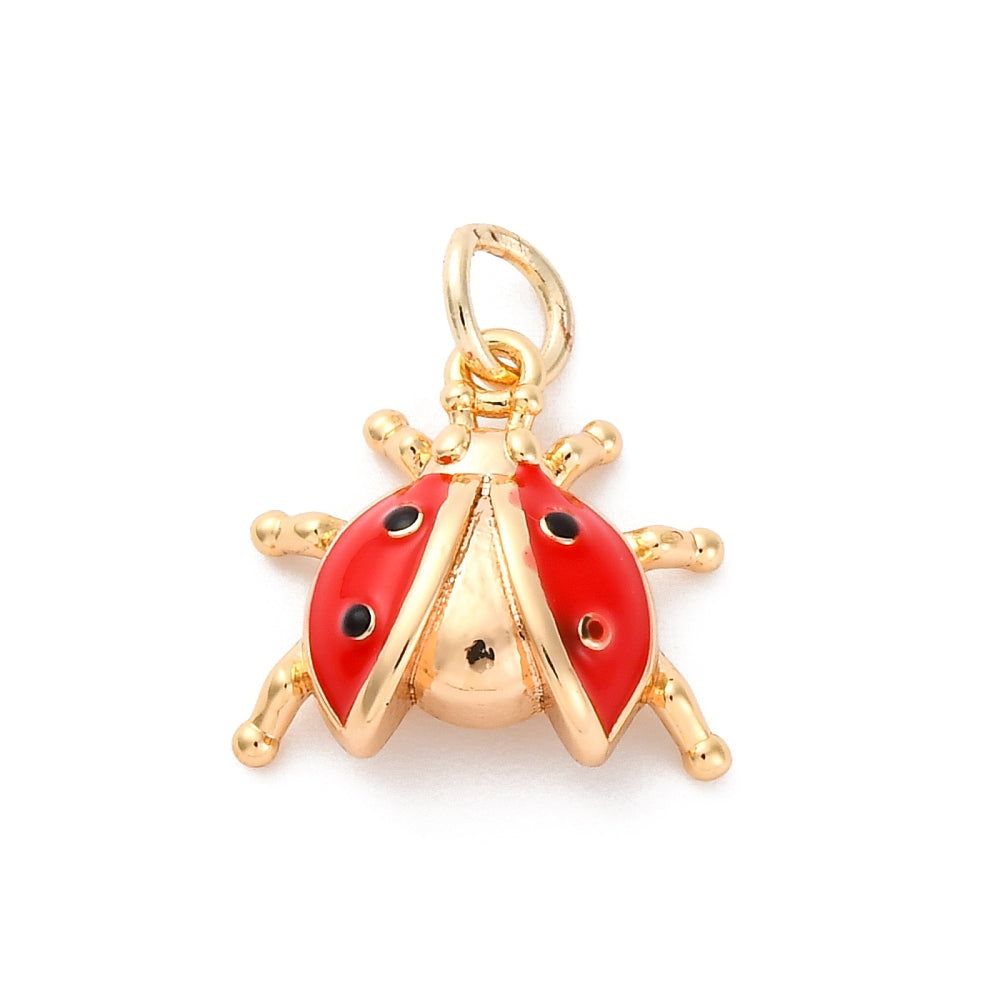 18k Lady Bug Charm - 3D Insect Pendant - 18k Gold Plated Brass - GLD1315