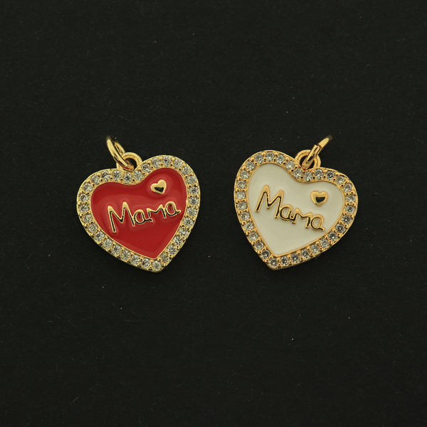 18k Gold Mama Charm - Mom Pendant - Red or White - 18k Gold Plated