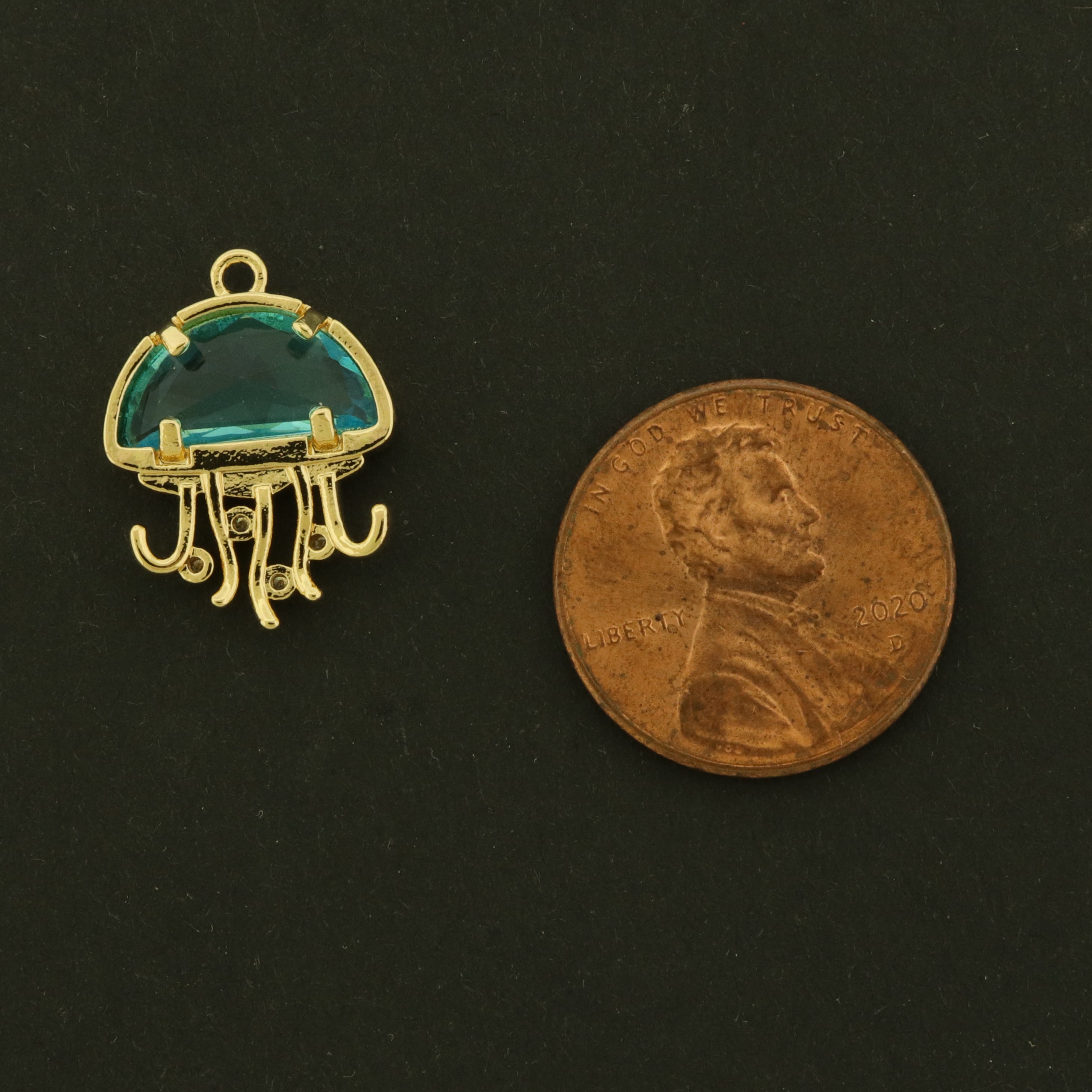 14k Jelly Fish Charm - Ocean Pendant - 14k Gold Plated Brass - GLD1316
