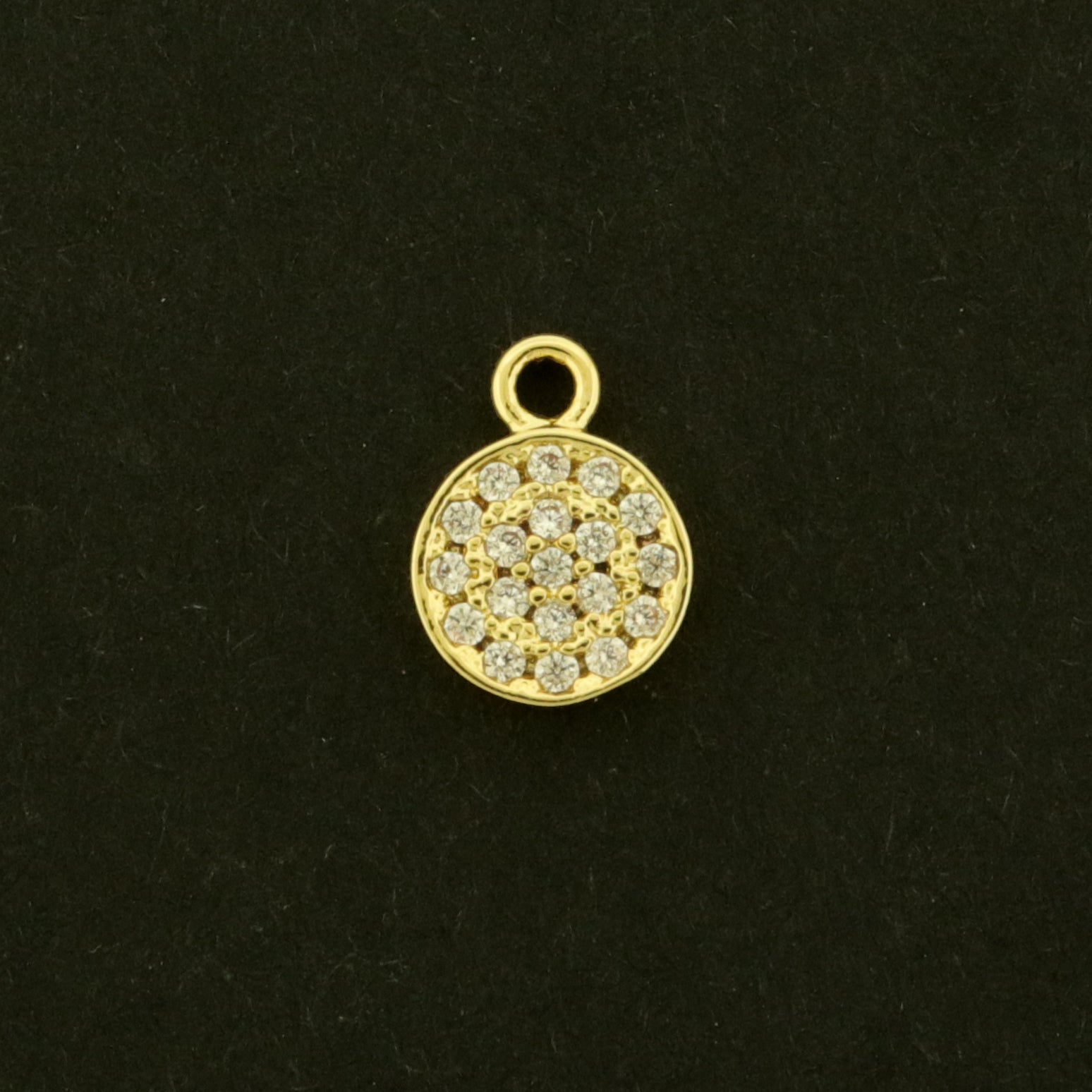 14k Round Inset Rhinestone Charm - 14k Gold Plated - GLD1311