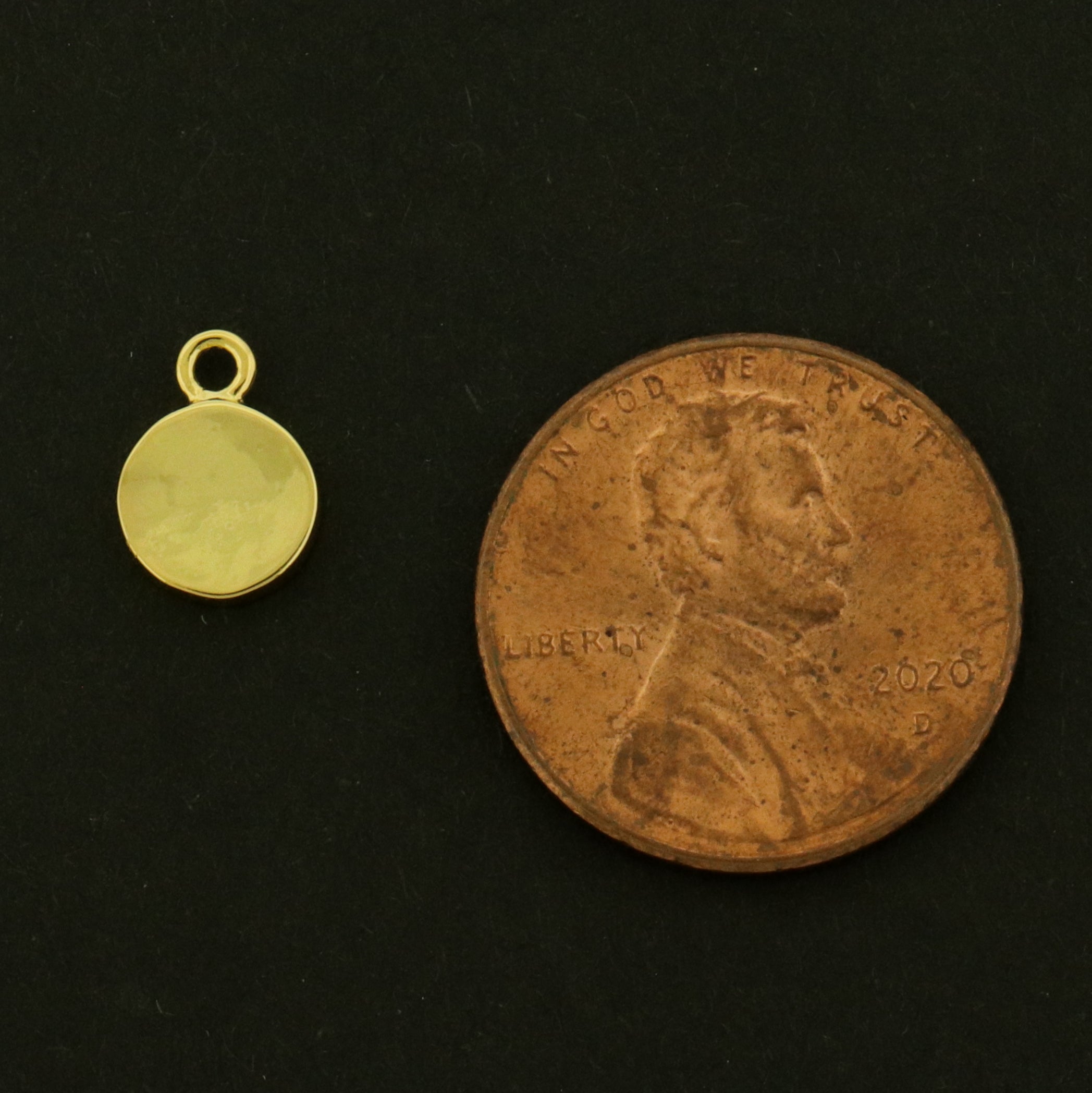 14k Round Inset Rhinestone Charm - 14k Gold Plated - GLD1311