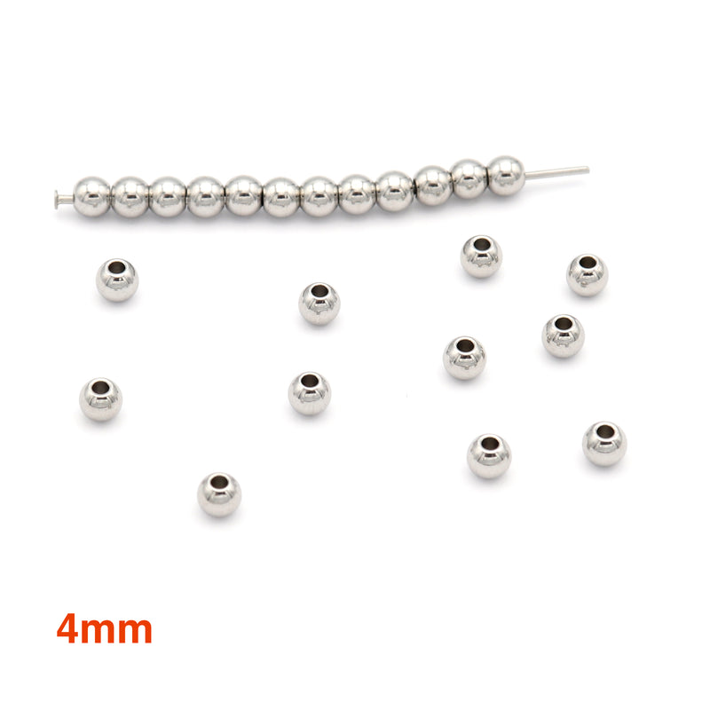 Stainless Steel Polished Beads - 3mm, 4mm, 6mm, 8mm, 10mm - Seamless Round and Shiny!