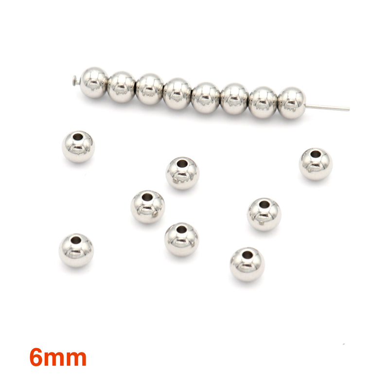 Stainless Steel Polished Beads - 3mm, 4mm, 6mm, 8mm, 10mm - Seamless Round and Shiny!