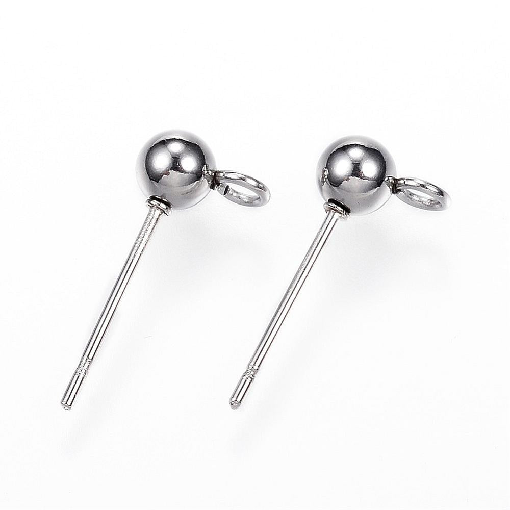 20 Stainless Ball Post Earrings with Front Facing Loop - Choose Your Size & Tone!