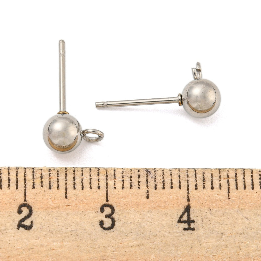 20 Stainless Ball Post Earrings with Front Facing Loop - Choose Your Size & Tone!