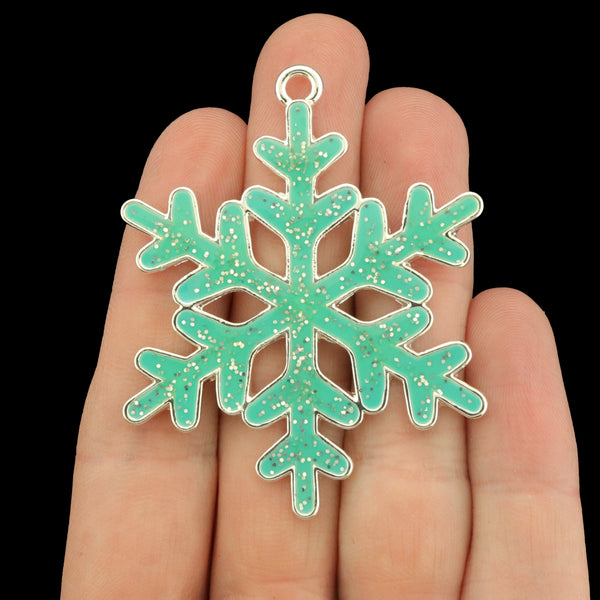 Snowflake Silver Tone Enamel Charm - E005
