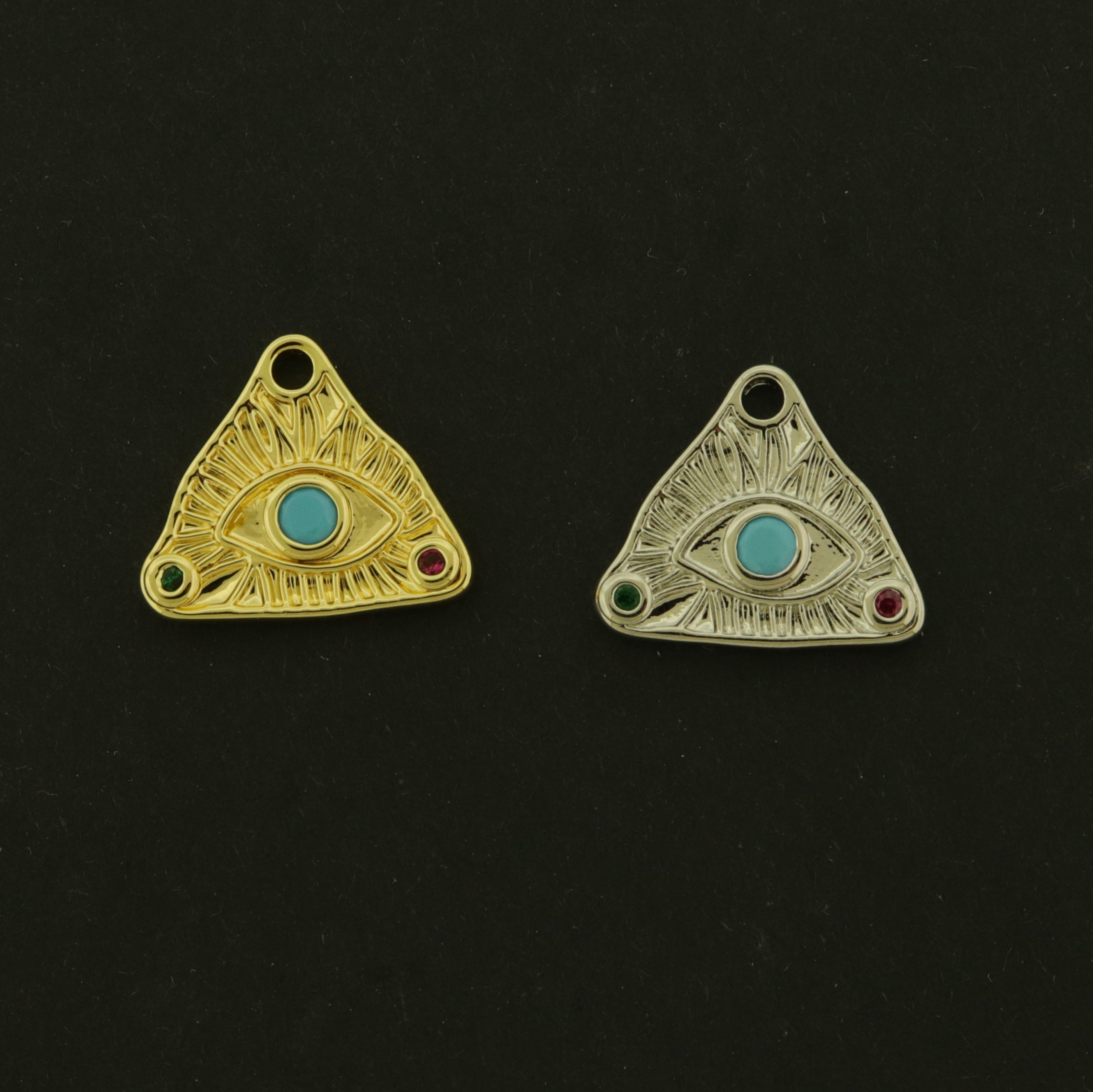 14k Evil Eye Charm - Spiritual Pendant - Inset Turquoise - Choose Your Tone!