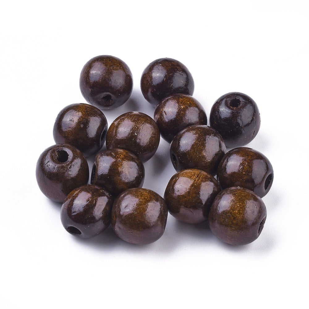 50 Round Natural Wooden Beads - 18mm - Coconut Brown - BD047
