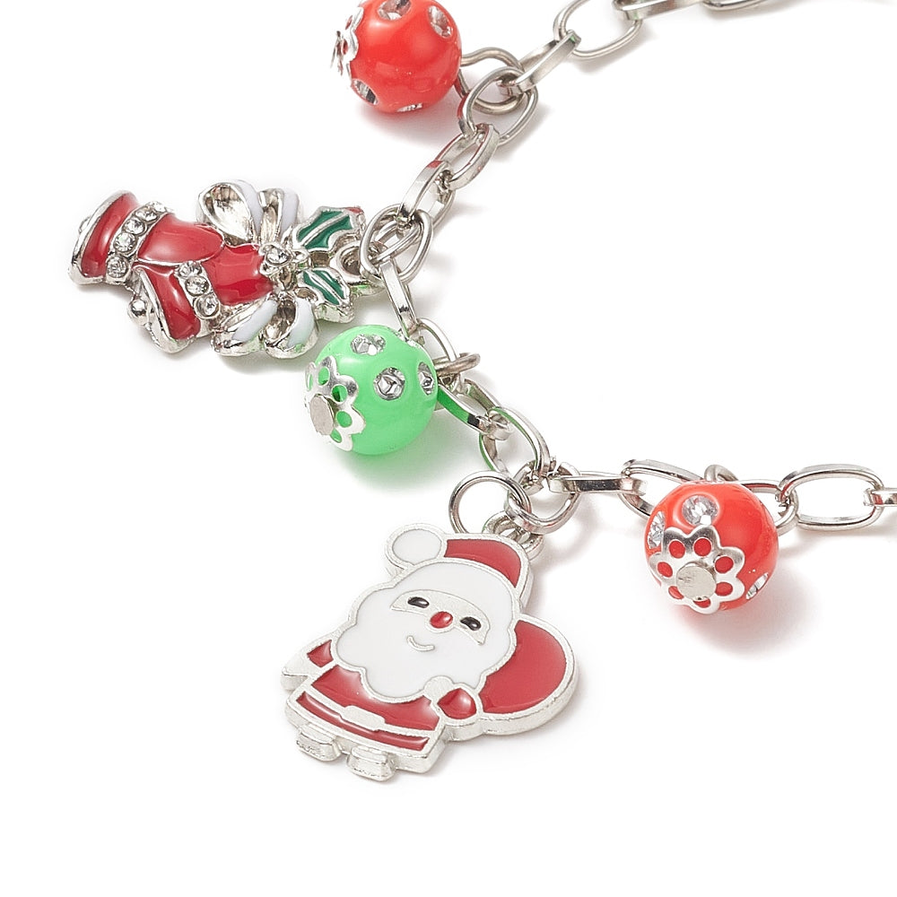 Bracelet de Noël en alliage métallique avec charms en émail - 7" - N157