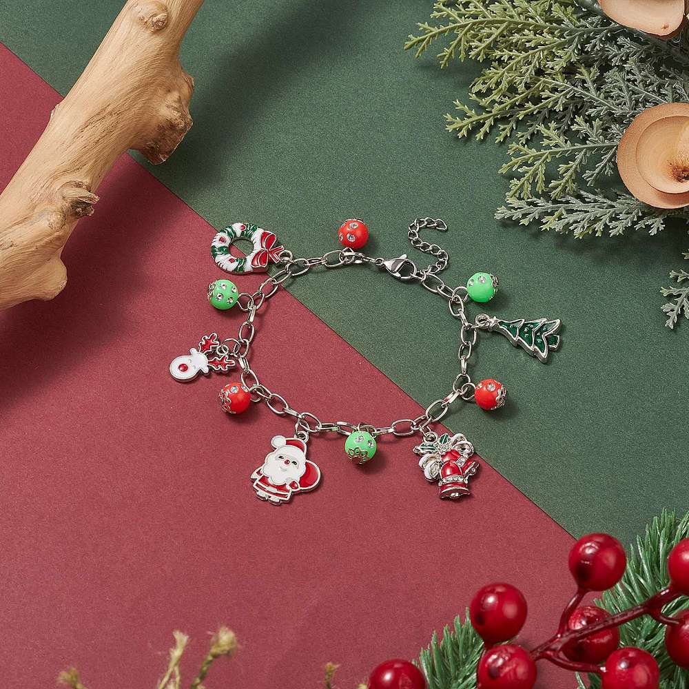 Bracelet de Noël en alliage métallique avec charms en émail - 7" - N157