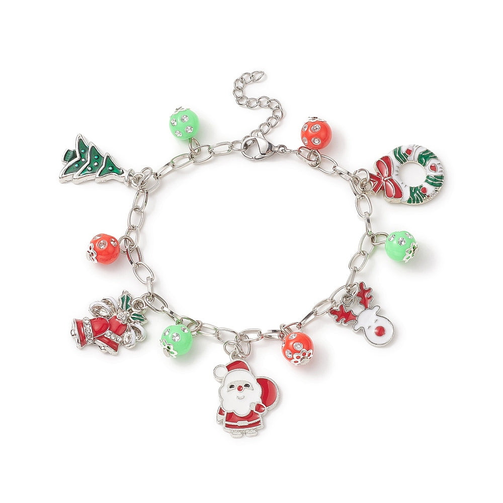 Metal Alloy Christmas Bracelet with Enamel Charms - 7" - N157