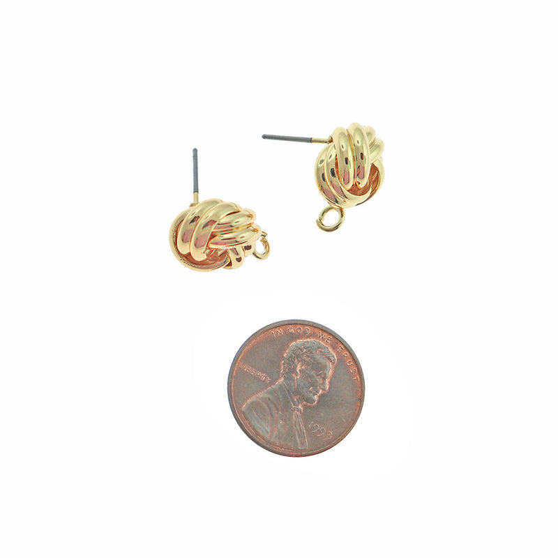 Gold Tone Knot Earrings - Stud With Loop - 16mm - 2 Pieces 1 Pair - Z264