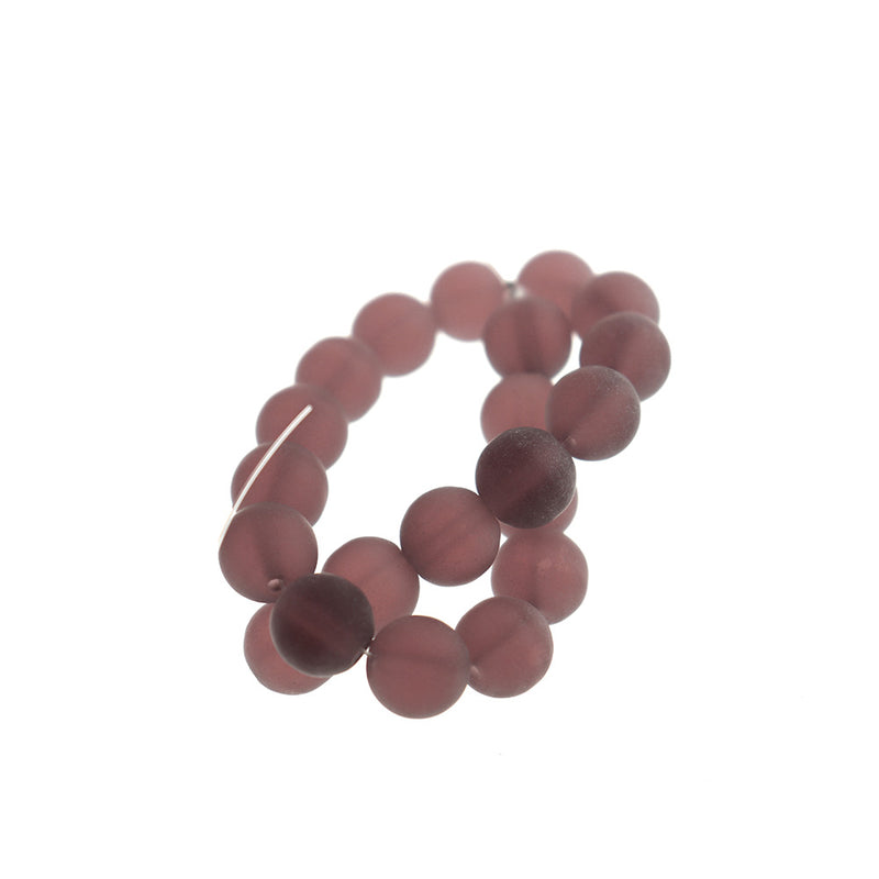 Perles rondes en verre de mer de culture 10 mm - Améthyste foncée - 1 rang 19 perles - U249