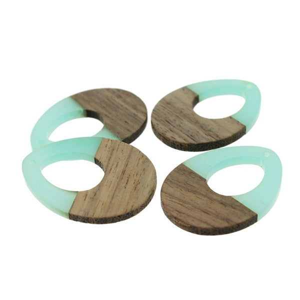 Drop Natural Wood and Aqua Resin Charm 37mm - WP044