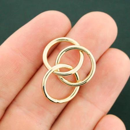 2 Linked Rings Connector Antique Gold Tone Charms - GC1234