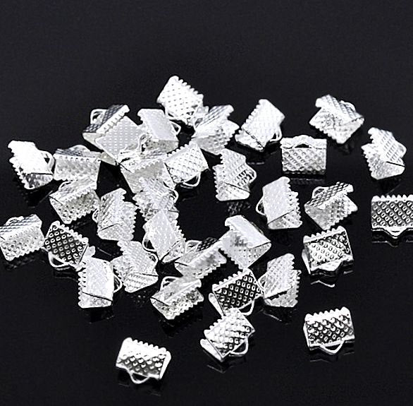 Silver Tone Ribbon Ends - 8mm x 6mm - 50 Pieces - FD058
