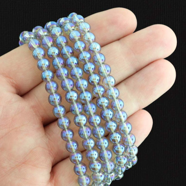 Perles de Verre Rondes 6mm - Clair Galvanisé - 1 Rang 62 Perles - BD1261