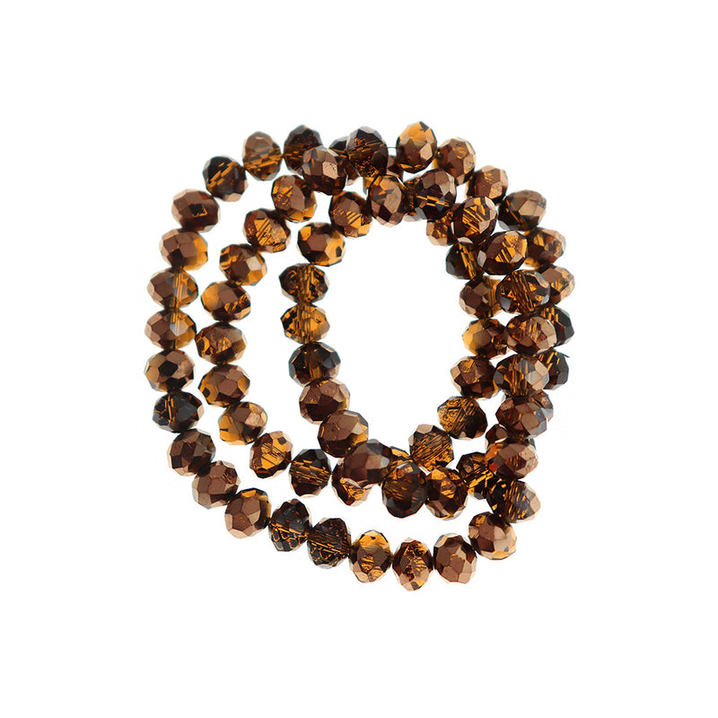 Faceted Glass Beads 6mm x 5mm - Electroplated Brown - 1 Strand 92 Beads - BD2758