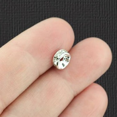 Perles en cuivre plaqué entretoise 8 mm - ton argent avec strass incrustés - 15 perles - SC1325