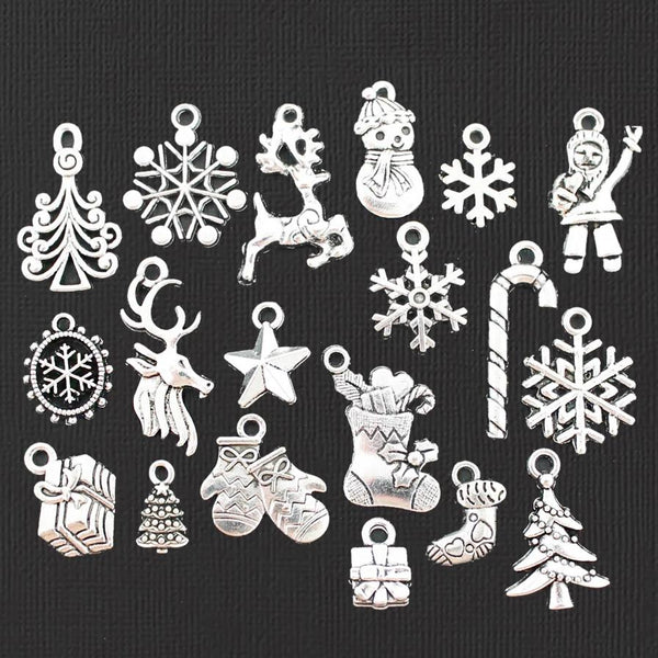 Christmas Charm Collection Antique Silver Tone 19 Different Charms - COL369H