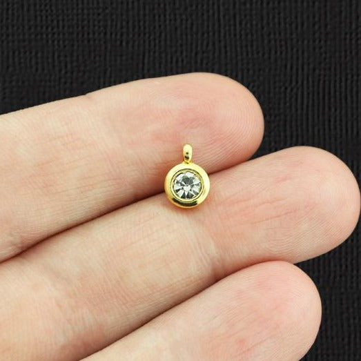 4 Glass Birthstone Gold Tone Stainless Steel Charms - 2 Sided - Choose Your Month!
