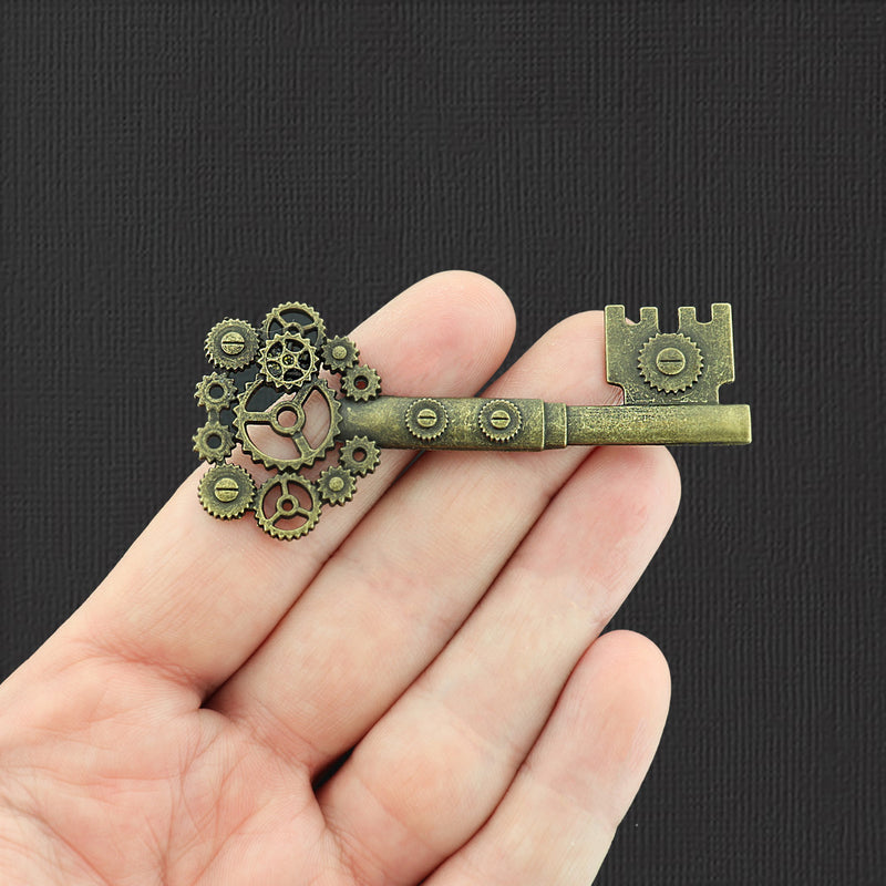 2 Steampunk Key Antique Bronze Tone Charms - BC459