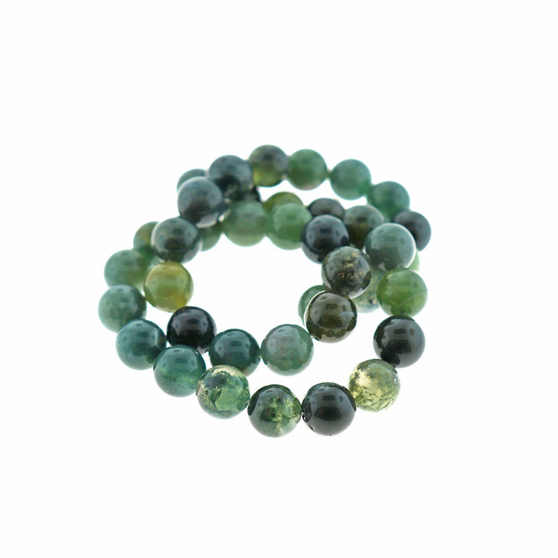 Perles rondes en agate naturelle 10 mm - Vert forêt - 1 rang 40 perles - BD2380