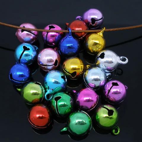 BULK 75 Jingle Bell Charms in Assorted Metallic Colors 3D - XC105