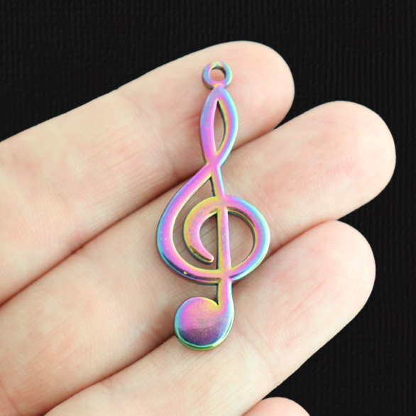 Music Note Rainbow Electroplated Stainless Steel Charm - SSP531