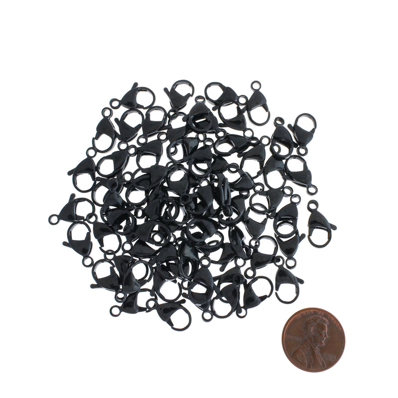 Black Stainless Steel Lobster Clasps 15mm x 9mm - 5 Clasps - FF291
