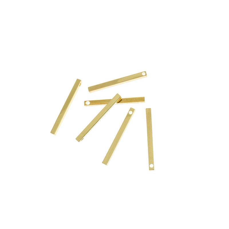 3D Drop Bar Stamping Blanks - Gold Tone Brass - 30mm x 2.5mm - 2 Bars - MT673