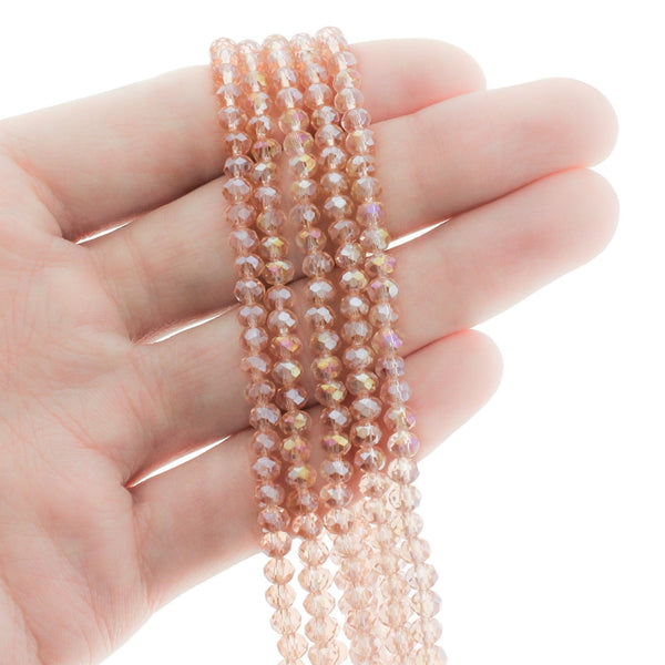 Perles de Verre à Facettes 4mm - Pêche Galvanisé - 1 Rang 140 Perles - BD600
