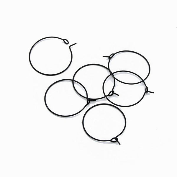 Gunmetal Black Stainless Steel Earring Wires - Wine Charms Hoops - 25mm - 10 Pieces - FD925