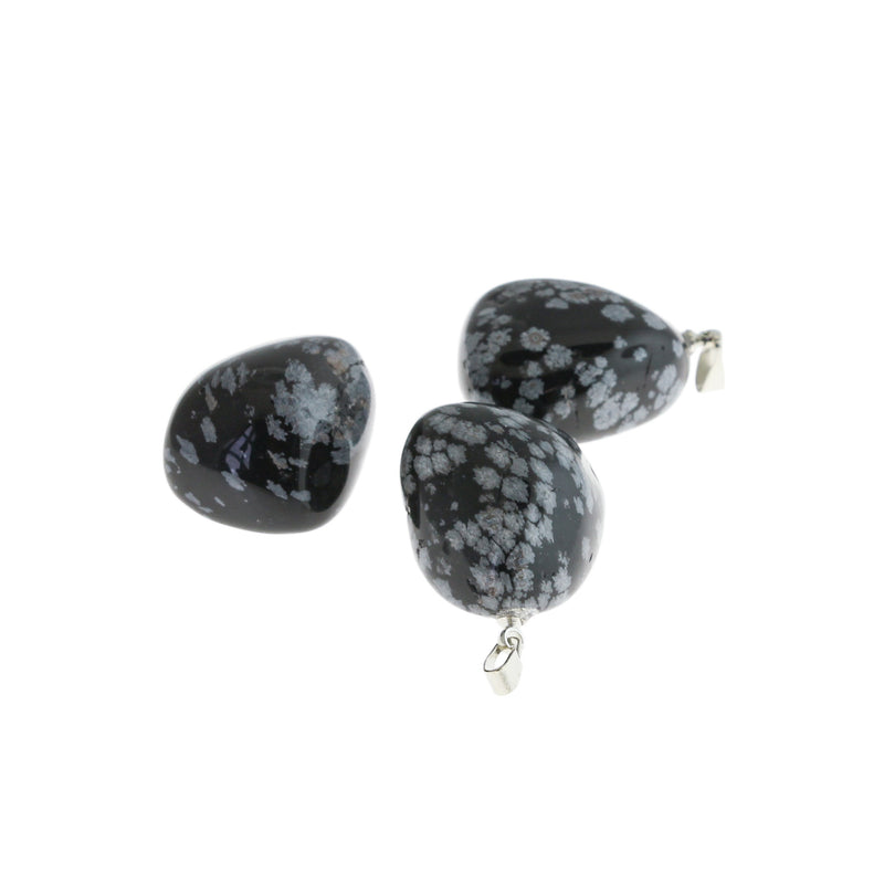 2 Natural Snowflake Obsidian Gemstone Pendants 3D - GEM152