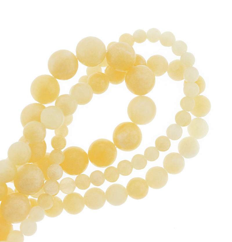 Round Natural Jade Beads 4mm -8mm - Choose Your Size - Pale Yellow - 1 Full 15" Strand - BD1859